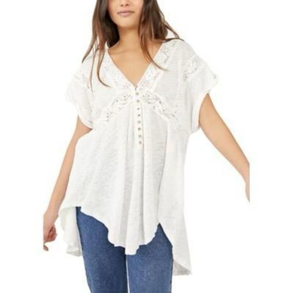 Free People Women's Tunics Ivory - Ivory Crochet Button-Front Medium